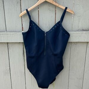 Magicsuit By Miraclesuit Black One Piece Swimsuit with Zipper and Cut Out Detail